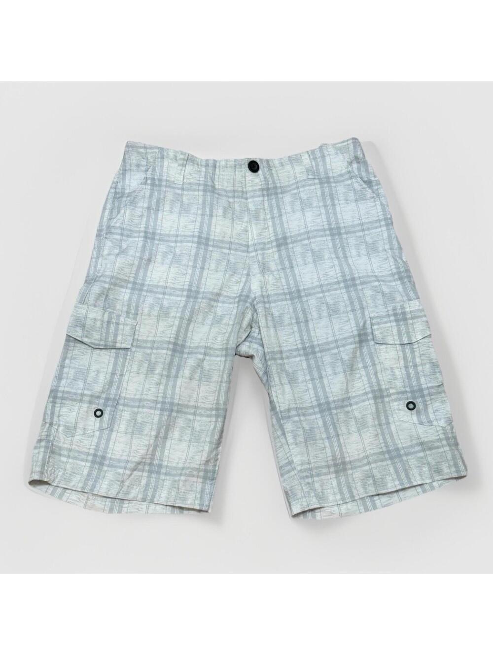 No Fear Light Gray Plaid Cargo Shorts Men’s 32 Polyester Stretch